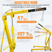 Joankaren 2 Ton Folding Hydraulic Engine Hoist, Heavy - Duty Engine Shop Crane Hoist Lift, Heavy Cherry Picker with 6