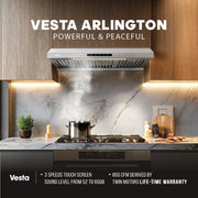 Powerful 30 Inch Under Cabinet Range Hood With Seamless Stainless Steel Body, Twin Turbo Motors, 3 Speed Touch Screen, Round Vent, Baffle Filters, LED Lights, Oil Collector