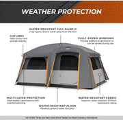 CORE Straight Wall Cabin Tents | 10 Person / 11 Person / 12 Person Large Multi Room Family Tents for Car Camping & Outdoor Adventures