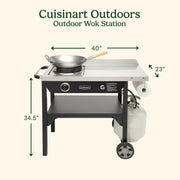 Cuisinart Outdoor Wok Station, 50,000 BTU Propane Outdoor Wok Burner w Prep Table, 14" Carbon Steel Wok for Stir Fry, Searing, BBQ  Black