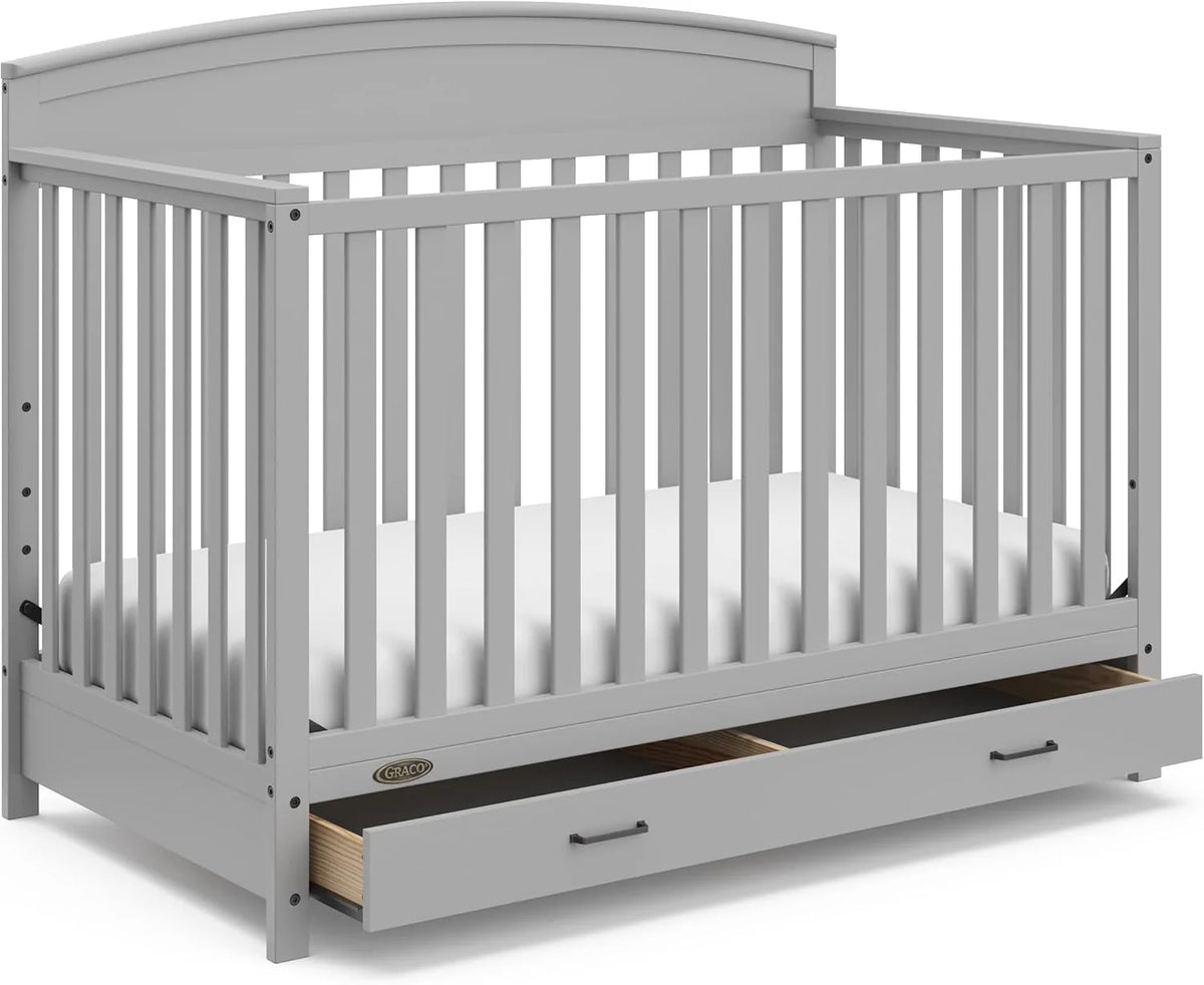 5-in-1 Convertible Baby Bed (with drawers, white) - Green Guardian Gold Certification, built-in baby bed storage drawer, convertible to toddler bed, day bed and full-size bed