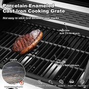 Upgraded 4 Burner BBQ Propane Gas Grill with Cast Iron Grates & Side Stove, 44,000 BTU Stainless Steel Burner Barbecue Grill for Patio, Camping, Outdoor Cooking MELLCOM