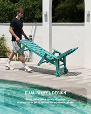 Lounge Chair Outdoor, Chaise Lounge, HDPE 6-Position Outdoor Chaise Lounge, Patio Lounge Chair with Wheels & Cup Holder for Pool Poolside Deck Backyard, Teak