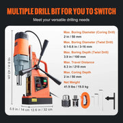 Mag Drill Press, 1550W 2" Boring Diameter, 2922lbf Power Magnetic Drill, 500 PRM, 10-Speed, Electric Drilling Machine for Metal Surface, Industrial and Home Improvement
