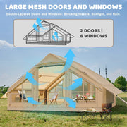 6 Person Inflatable Camping Tent with Pump, 10ft x7ft Glamping Family Tent Easy Setup 4 Season Waterproof Windproof Outdoor Blow Up Tent Luxury Oxford Cabin with Mesh Windows & Doors  sgtnighsdesigns