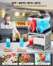 VEVOR Slushy Machine, 15Lx2 Double Tank Commercial Margarita Machine, 120 Cups Stainless Steel Margarita Smoothie Frozen Drink Machine, Slushie Machine for Home Party Restaurants Cafe Bars