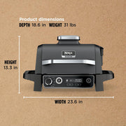 7-in-1 Grill & Smoker with Thermometer, Air Fryer, BBQ, Bake, Roast, Broil - Portable Electric Outdoor Grill, Grey