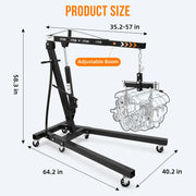 GARVEE 2 Ton Folding Hydraulic Engine Hoist with Lever, Folding Engine Shop Crane Hoist Lift, Heavy Cherry Picker
