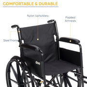Drive Medical Silver Sport 1 Wheelchair, Full Arms, Swing Away Footrest, Lightweight Steel Frame