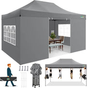 COBIZI 10x20 Heavy Duty Pop up Canopy Tent with 6 sidewalls Easy Up Commercial Outdoor Canopy Wedding Party Tents for Parties All Season Wind & Waterproof Gazebo with Roller Bag,Black(Frame Thickened)