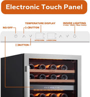 24'' Wine Cooler Refrigerator - 46 Bottle Wine Fridge Dual Zone with Modern Touch Intelligent Digital 40°-65°F Low Noise, Built in or Freestanding Wine Cooler for Home and Kitchen