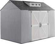 Rubbermaid Resin Outdoor Storage Shed With Floor (7 x 7 Ft) Weather Resistant Gray Organization for Home/Backyard/Garden Tools/Lawn Mower/Bike Storage/Pool Supplies