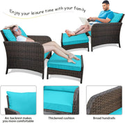LEVELEVE Balcony Furniture 5 Piece Patio Conversation Set, PE Wicker Rattan Outdoor Lounge Chairs with Soft Cushions 2 Ottoman&Glass Table for Porch, Lawn-Brown Wicker
