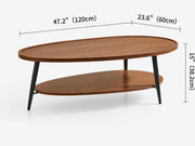 47 Inch Espresso Oval Double Layer Coffee Table