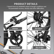 26 In.48V 13Ah 750W Mountain Electric Bikes for Adults Men, 26"x4.0 Fat Tire Electric Bicycle 7 speeds Gear Outdoor Ebikes, Black,S48