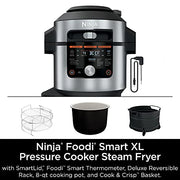 Ninja OL701 Foodi 14 in 1 SMART XL 8 Qt. Pressure Cooker Steam Fryer with SmartLid & Thermometer Auto Steam Release, that Air Fries, Proofs & More, 3 Layer Capacity, 5 Qt. Crisp Basket, Silver/Black