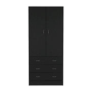 19 Modern Double-door Armoire with 3 Drawers and 1 Hanging Rod for Bedroom