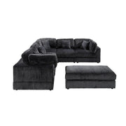 Oversized 6-Piece Corduroy Upholstered L-Shaped Modular Sectional Sofa, DIY Combination