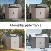Rubbermaid Resin Outdoor Storage Shed With Floor (7 x 7 Ft) Weather Resistant Gray Organization for Home/Backyard/Garden Tools/Lawn Mower/Bike Storage/Pool Supplies