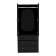 19 Modern Double-door Armoire with 3 Drawers and 1 Hanging Rod for Bedroom