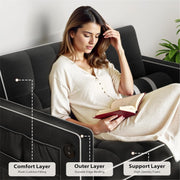Pipishell 3 in 1 Convertible Sleeper Sofa Bed,Pull Out Couch for Living Room with USB Ports & Side Pockets,Adjustable Backrest,Velvet,Loveseat Sofa Bed,Futon Couches,Black