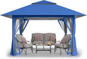 CROWN SHADES 13x13 Pop Up Gazebo, Canopy Tent, Gazebos on Clearance - Outdoor Gazebo for Backyard & Patio Furniture - Carpa Pop Up Tent with Wheeled STO-N-Go Cover Bag (Beige & Coffee)