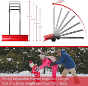 38 Inch Snow Shovel for Driveway,Bi-Direction Heavy Duty Snow Pusher with Wheels and Angled Blade for Efficient Snow Removal, Back Saver Snow Plow for Dorway Sidewalk - Big Wheels