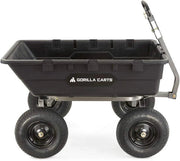 Heavy Duty Poly Utility Dump Wagon Garden Cart w/Pneumatic Tires, 6 Cu Ft - 1200 lb Capacity Outdoor Wheelbarrow for Yard, Landscaping & Gardening, Lawn Tractor or ATV Towable-Gorilla Carts