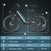 Vivi Electric Bike 26" City Commuter Electric Bike 48V 500W Step - Through Electric Bike 19.8MPH Electric Cruiser
