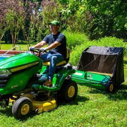 John Deere 42 trailed lawn sweeper, 24 cubic foot capacity, adjustable brushes