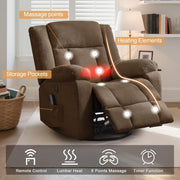 Rocker Recliner, Glider Recliner Chairs for Adults, 360° Swivel Rocking Chair with Massage and Heating, Nursery Chair with Storage and USB Charging for Living Room, Bedroom, Nursery