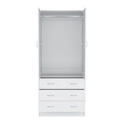 19 Modern Double-door Armoire with 3 Drawers and 1 Hanging Rod for Bedroom