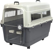 Designs Plastic Kennels Rolling Plastic Airline Approved Wire Door Travel Dog Crate, XXX-Large, Gray