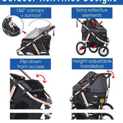 Jogging Sports Stroller with Comfort Rubber Wheels/Zipper-Less Entry/1-Hand Quick Fold/Aluminum Frame for Small/Medium Dogs Cats and Pets (Green Camo)