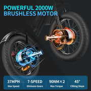 YVY 1500W Electric Bike for Adults, 33MPH 20'' Fat Tire Electric Motorcycle, 48V 20AH Removable Battery, 30 - 60