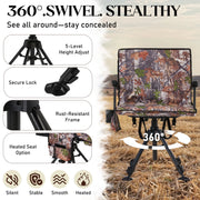 Danrelax 360 Silent Camo Hunting Blind Chair, Armrests, Side Pouch, Telescopic Legs
