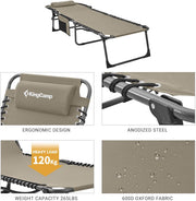 Adjustable 4-Position Folding Chaise Lounge Chair with Pillow Pocket, Supports 265lbs