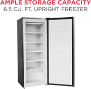 Frigidaire Upright Freezer, 6.5 cu. ft., Deep Freeze, Vinyl Coated Metal with Wire Shelving, Compact for Kitchen, RV, Dorm, Cabin, and Trailer, Platinum Design Series, Silver - 21D x 23W x 56H
