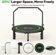 BCAN 450/550 LBS Foldable Mini Trampoline, 40"/48" Fitness Trampoline with Bungees, U Shape Adjustable Foam Handle, Stable & Quiet Exercise Rebounder for Adults Indoor/Outdoor Workout