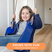 6 Piece Indoor Doorway Gym Set for Kids – Indoor Swing for Kids Includes Kids Swing Chair, Rings, Hanging Trapeze, Ladder, Swinging Rope & Pullup Bar