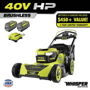 Ryobi 40V HP Brushless 21-in Self-Propelled AWD Lawn Mower Whisper Series Includes (2) 6.0Ah Batteries and Charger