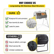 Premium 33 Gallon Steel Outdoor Compost Tumbler Bin With Dual-Chamber