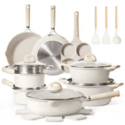 Carote Non Stick Pots and Pans Set, 21 Pcs Induction Kitchen Cookware Sets (Beige Granite)
