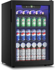 Beverage Refrigerator Cooler - 126 Can Mini Fridge Glass Door for Drinks Soda Beer Wine - Small Refrigerator for Office Bedroom Home Bar, 4 Adjustable Shelves, 3.2 Cu.Ft, Silver