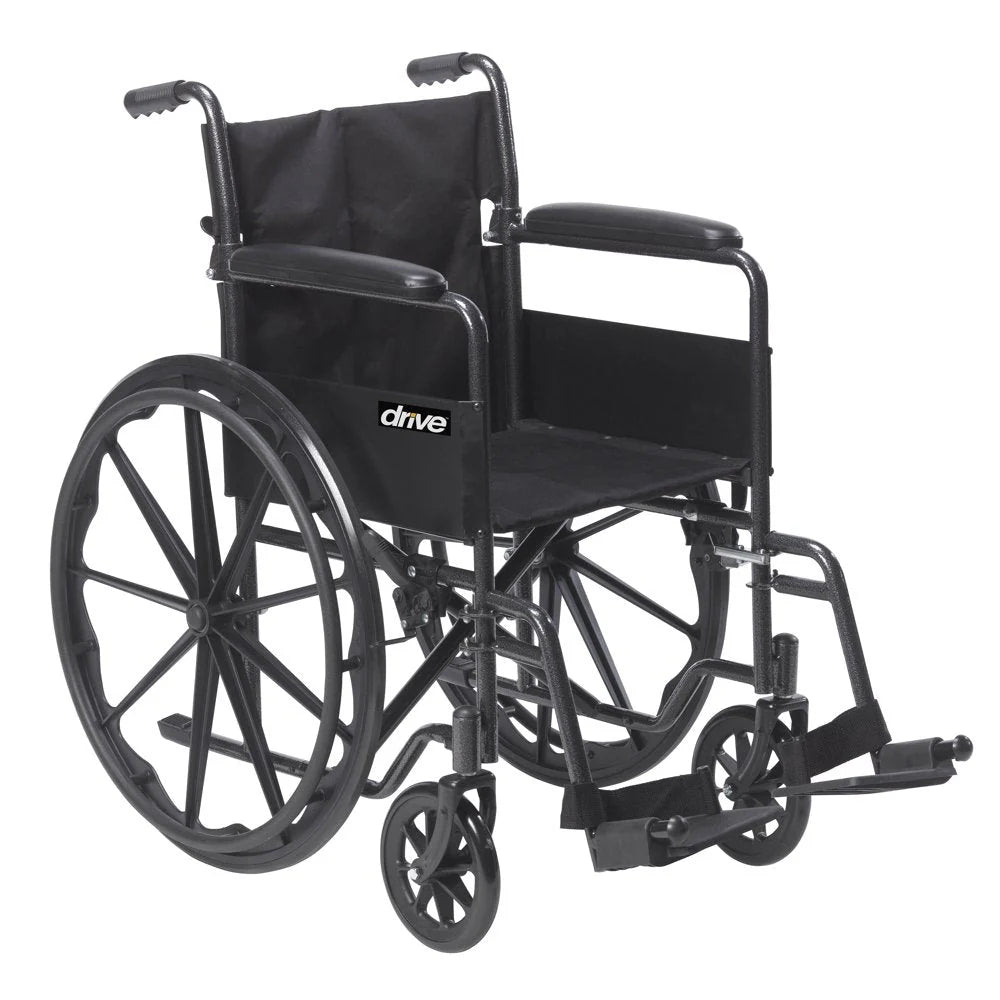 Drive Medical Silver Sport 1 Wheelchair with Full Arms and Swing Away Removable Footrest