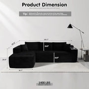 ovios 104" Cloud Sectional Couch with L-Shape Chaise,Modern Modular Sofa with Deep Seat, Upholstered Couches for Living Room Bedroom,No Assembly Required, Grey (Plush Corduroy Fabric)