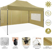 COBIZI 10x20 Heavy Duty Pop up Canopy Tent with 6 sidewalls Easy Up Commercial Outdoor Canopy Wedding Party Tents for Parties All Season Wind & Waterproof Gazebo with Roller Bag,Black(Frame Thickened)