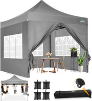 COBIZI 10x20 Heavy Duty Pop up Canopy Tent with 6 sidewalls Easy Up Commercial Outdoor Canopy Wedding Party Tents for Parties All Season Wind & Waterproof Gazebo with Roller Bag,Black(Frame Thickened)
