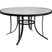 Hanover Lavallette 5-Piece Dining Set in Ocean Blue with 4 Stationary Chairs, 52-In. Round Glass-Top Table, Umbrella, and Base