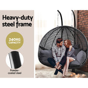 Gardeon Outdoor Egg Swing Chair Wicker Furniture Pod Stand Cushion 2 Seater Grey